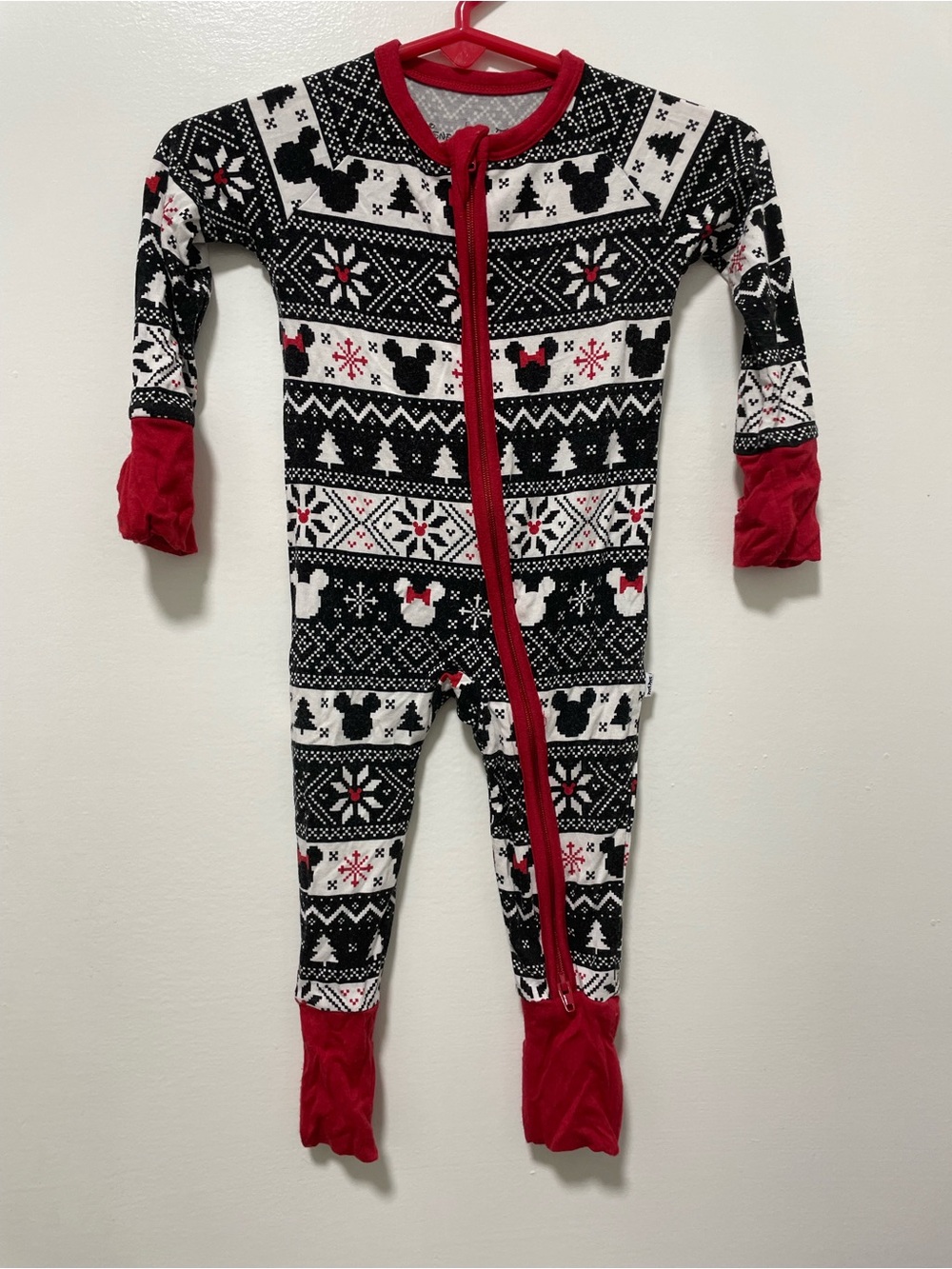 Little Sleepies Disney Mickey Mouse Black & Red Holiday One-Piece Pajamas